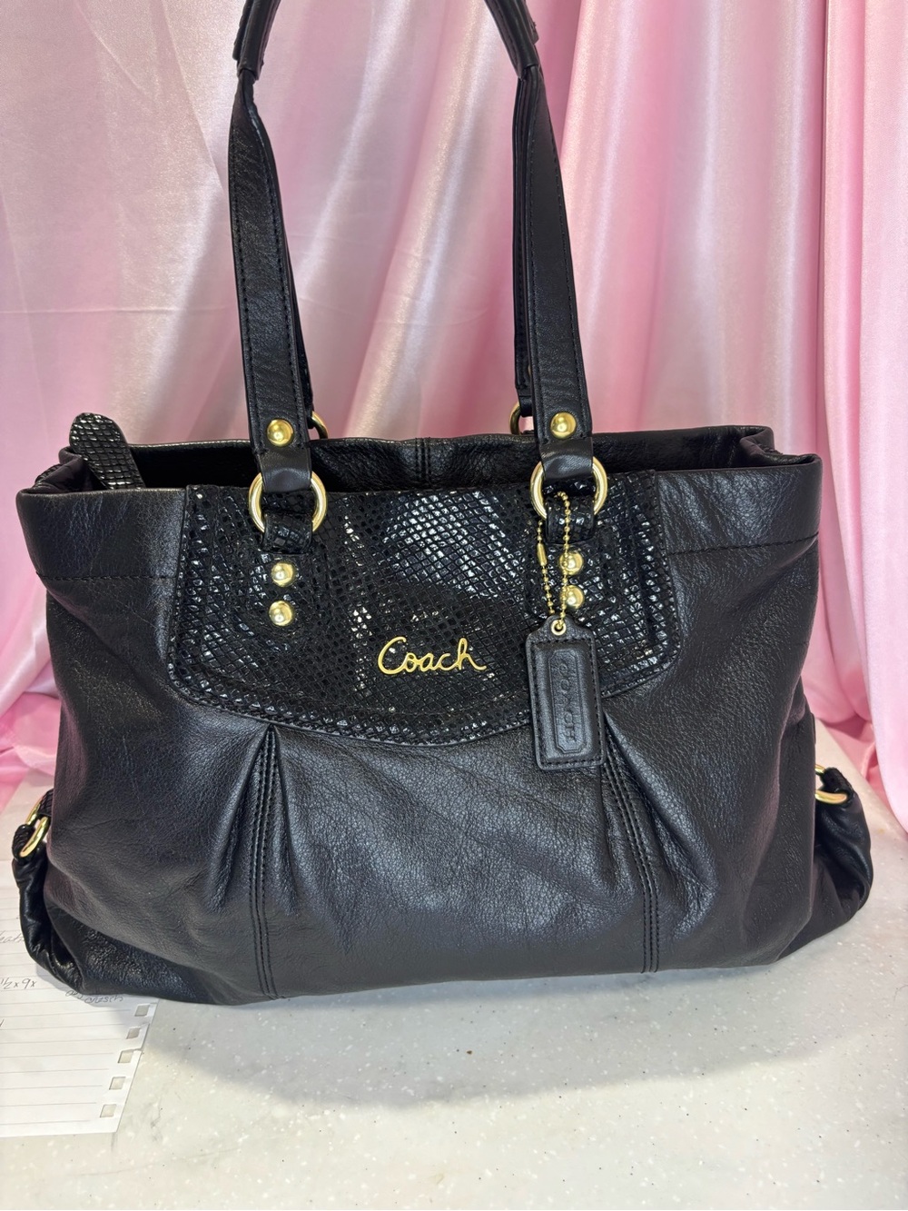 Coach Black Leather Tote with Gold Hardware